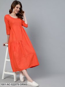 Orange Solid A-Lime Midi Dress
