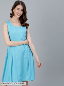 Turquoise Blue Solid A-Line Dress