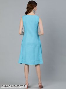 Turquoise Blue Solid A-Line Dress