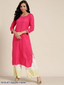 Fuchsia Zari Embroidered Liva Kurta