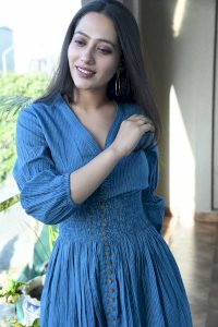PRUSSIAN BLUE COTTON KANTHA COMFY DRESS