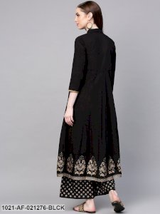 Black & Gold-Toned Solid Kurta with Palazzos