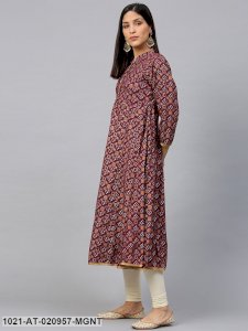 Magenta & Golden Bandhani Printed Anarkali Kurta