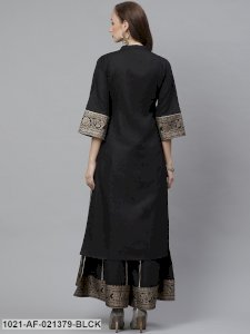 Black & Golden Screen Yoke Design Kurta with Palazzos
