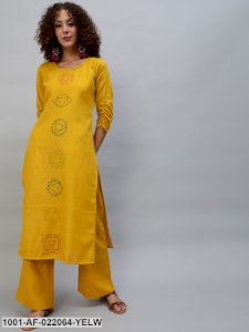 Yellow Seven Chakras Block Printed Kurta Palazzo Set
