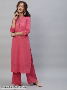 Pink Schiffli Sequance Work Kurta With Palazzo Set