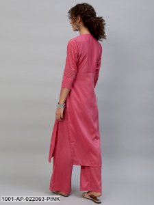 Pink Schiffli Sequance Work Kurta With Palazzo Set