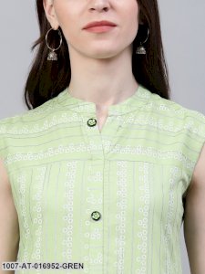 Striped Rayon Straight Kurta (Light Green)