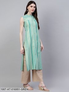 Striped Cotton Straight Kurta (Grey)