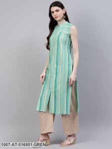 Striped Cotton Straight Kurta (Grey)