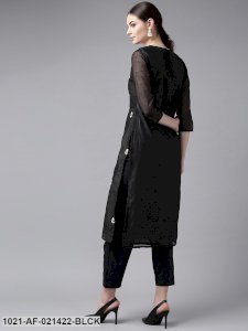 Black & Cream-Coloured Embroidered Kurta with Trousers