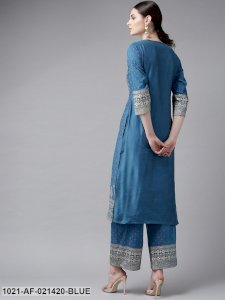 Blue & Golden Block Print Kurta with Palazzos
