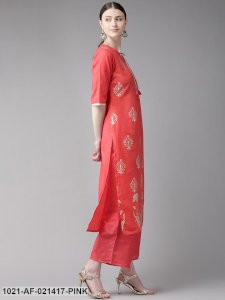 Pink & Golden Block Printed Kurta with Palazzos