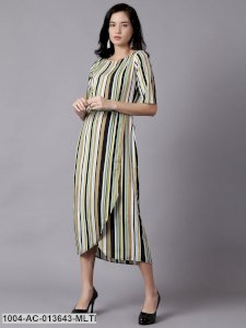 Multi Striped Striped Round Neck A-Line Dress