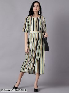 Multi Striped Striped Round Neck A-Line Dress