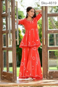 SOURI RED BANDHANI SHARARA SET