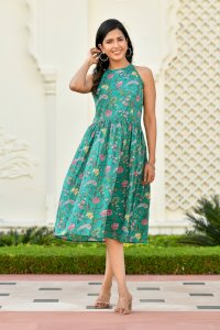 FAJAL FLORAL HALTER NECK DRESS