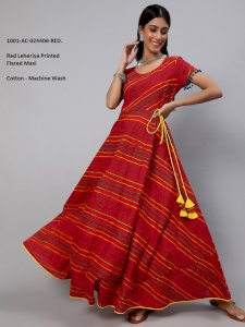 Red Leheriya Printed Flared Maxi