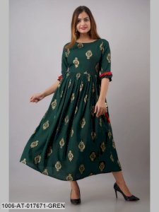 Rayon Gold Printed A-Line Kurta