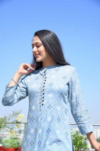 GREY PRINTED HANDWORK KURTA WITH PANT SET