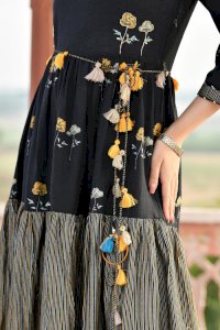 PRINTED RAYON FLEX LONG DRESS
