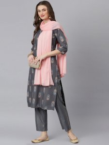 Women Floral Print Rayon Straight Kurta Pant Dupatta Set