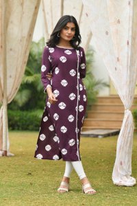 PLUM PURPLE BANDHANI TIE-DYED RAYON KURTA