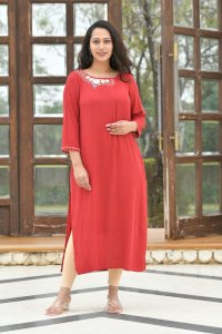 ROISIN RED EMBROIDERED RAYON CREPE KURTA